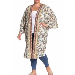 Bobeau Floral boho Pink tan kimono Cover Up 1X 2X
